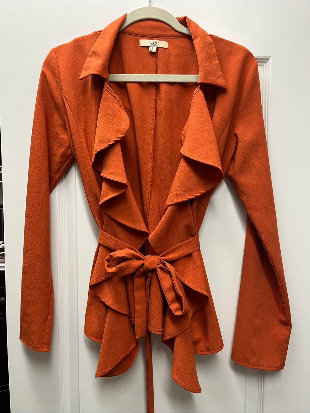 GBG Los Angeles Ruffle Front Tie-Waist Jacket - Orange